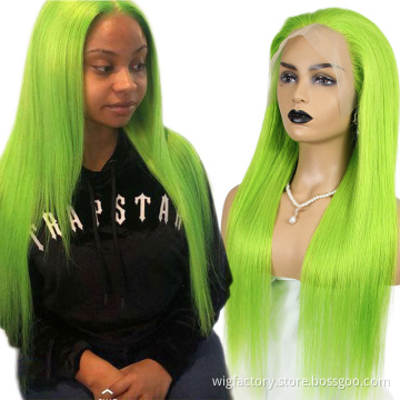 Factory wholesale light green lace front wig, green human hair wig, 100 cuticle aligned human hair wig green color